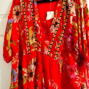 Johnny Was NWT red floral blouse.